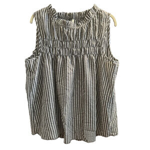 NWT Womens Tank Top‎ Blouse Sleeveless Stripe Dark Gray Ruffle Neck Smock NEW 2X
